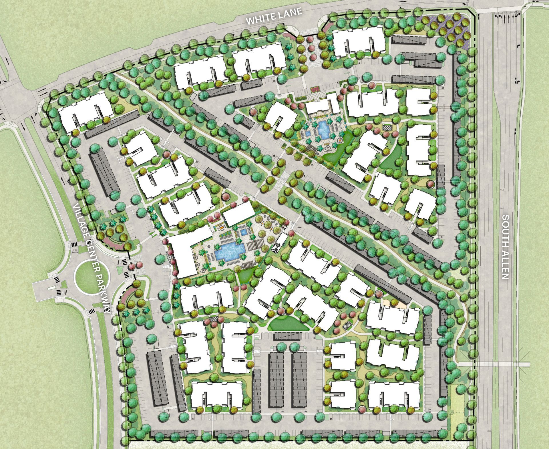 A drawing of a parkway with the words west side parkway future