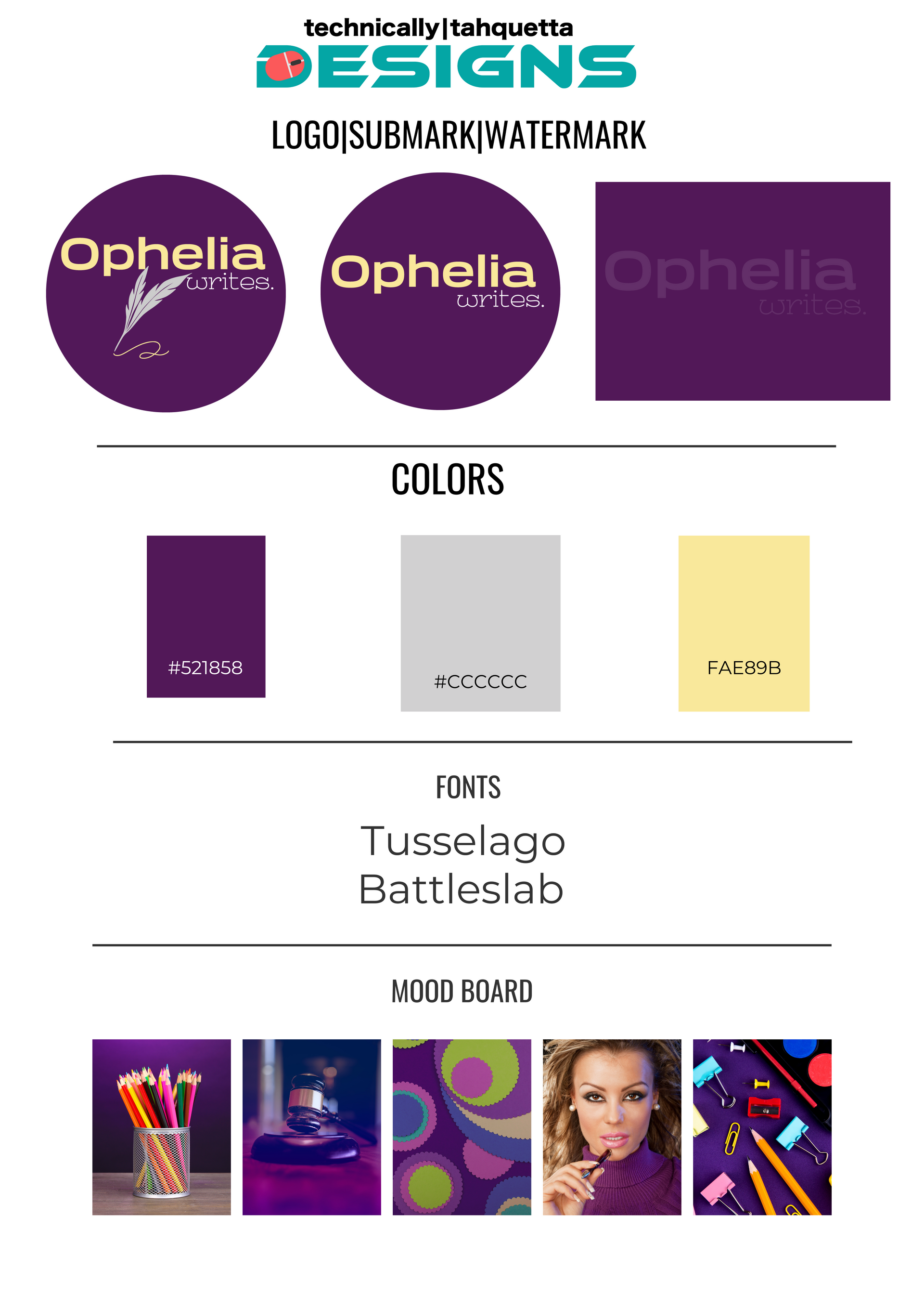 A purple and yellow logo for ophelia cosmetics
