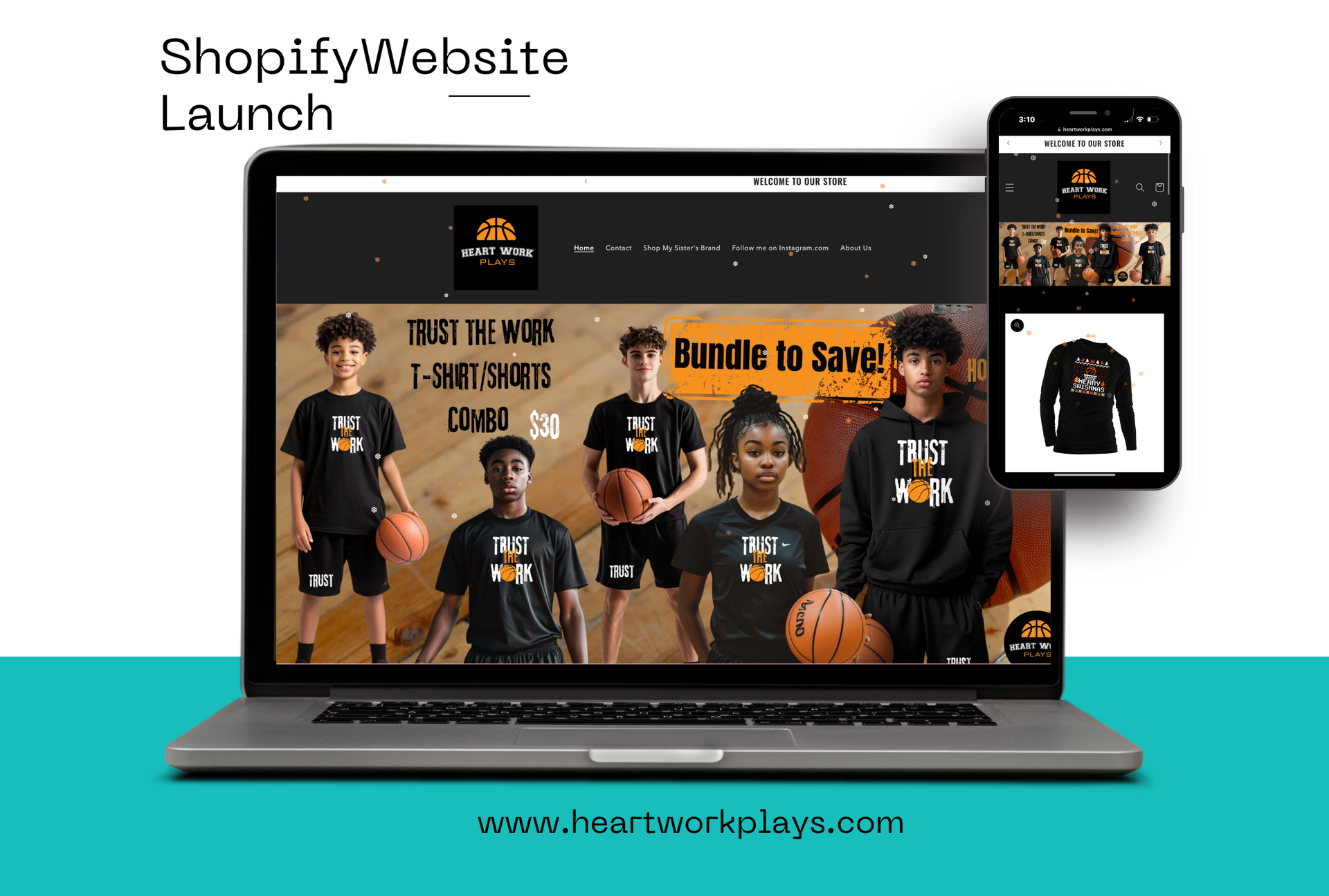 A laptop computer is open to a shopify website.