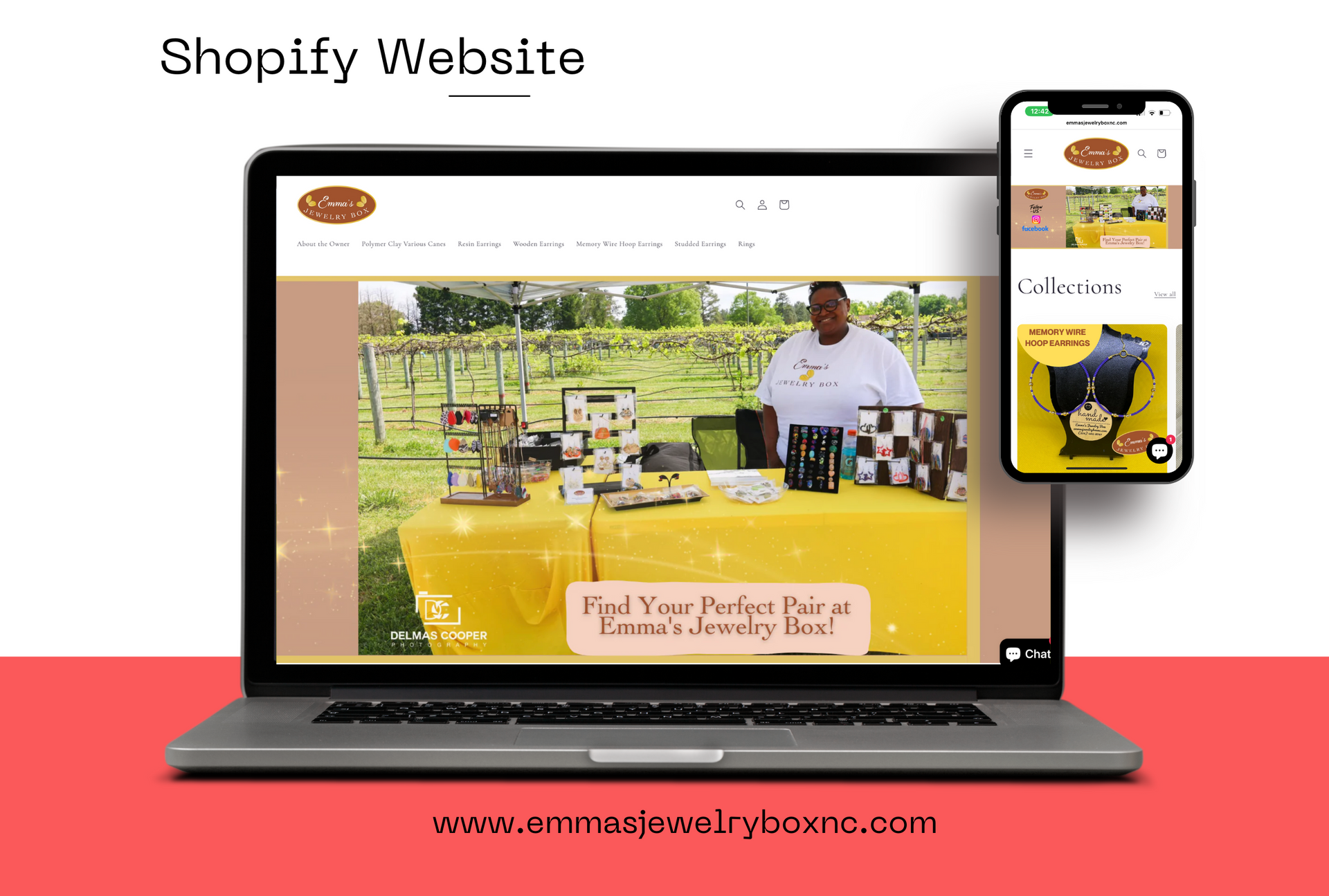 A laptop and a cell phone are displaying a shopify website.