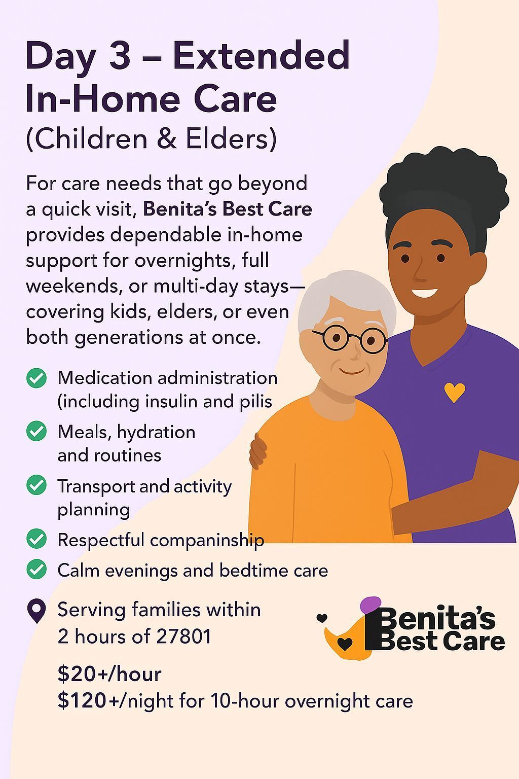 A poster for day 3 extended in home care for children and elders.