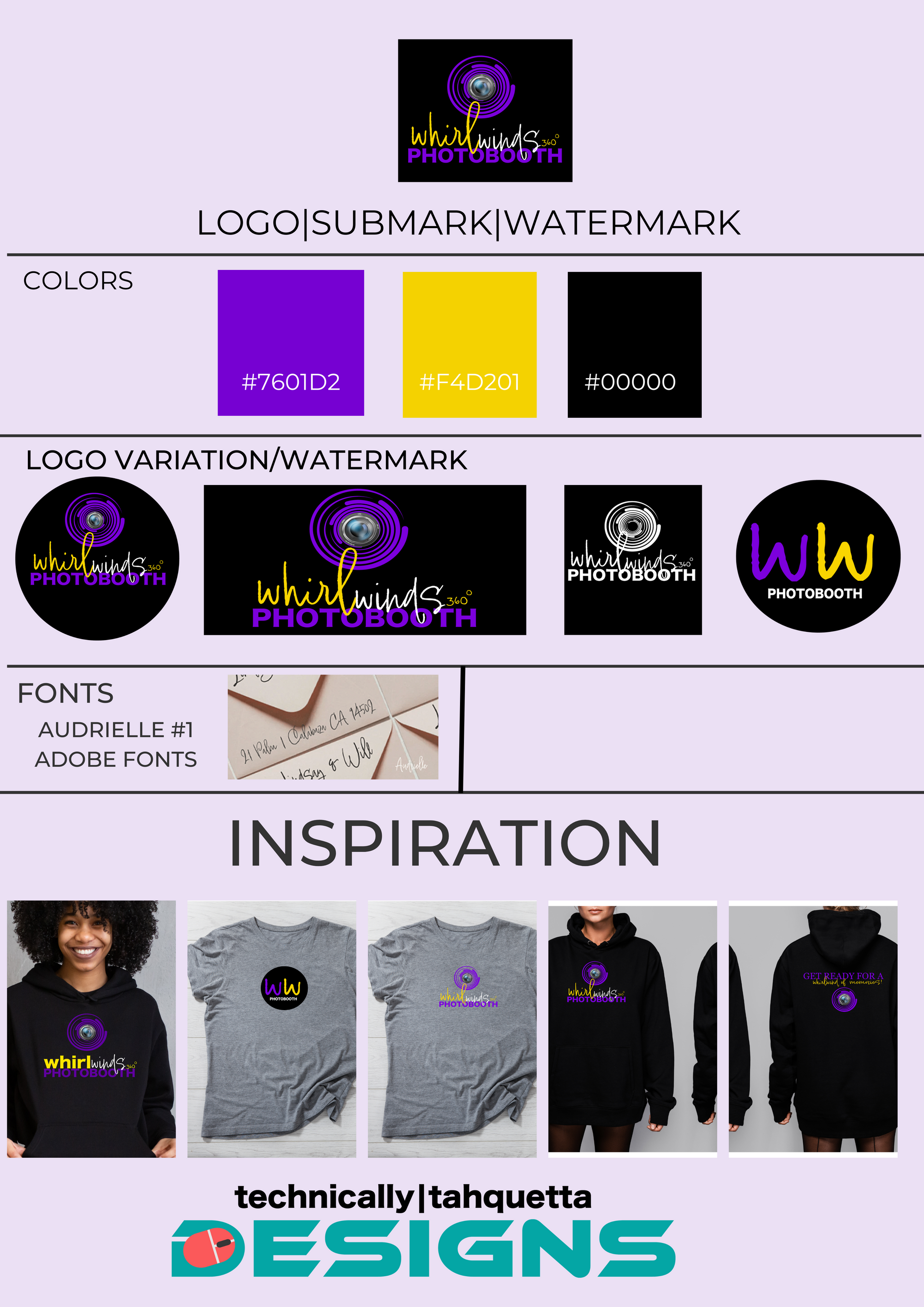 A purple and yellow logo with a purple flower on it