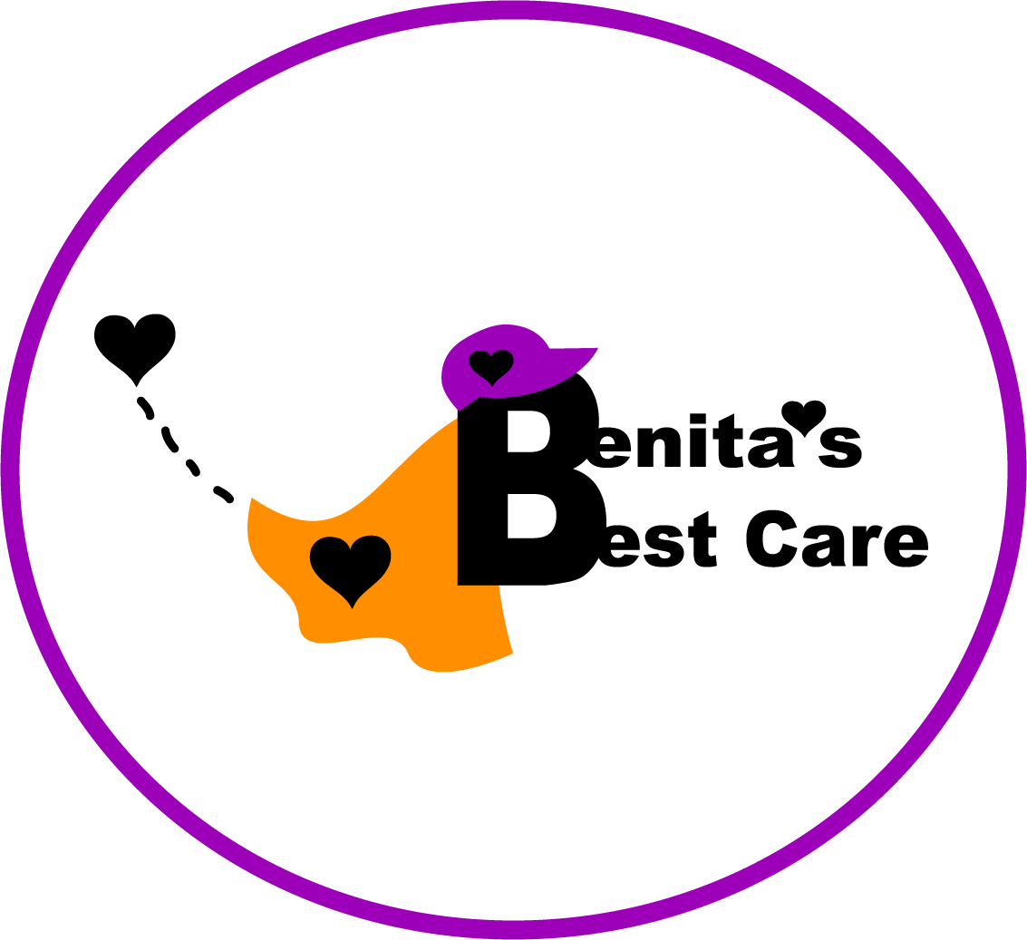 A logo for benita 's best care is in a purple circle.