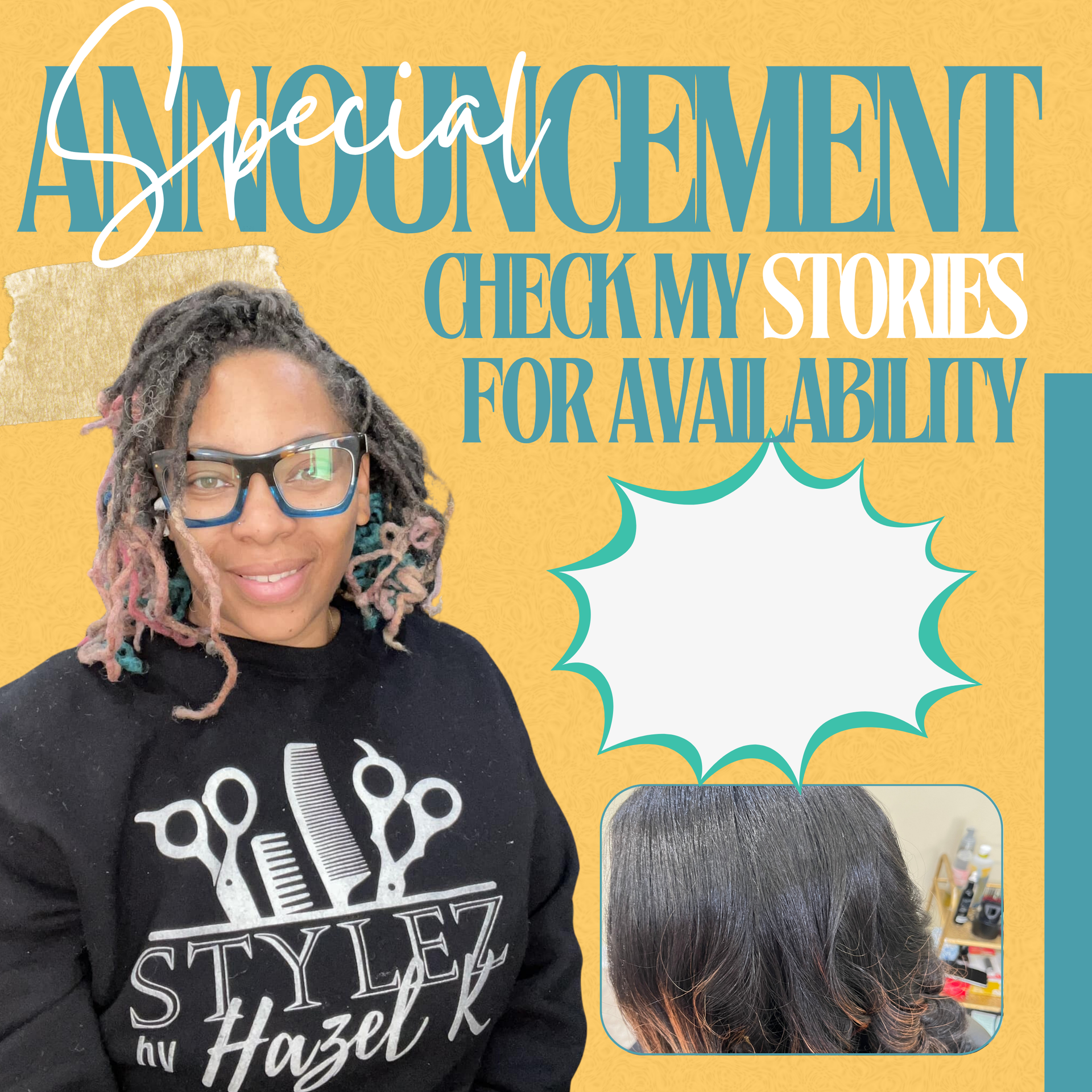 A woman wearing a black shirt that says ' style by hazel ' on it