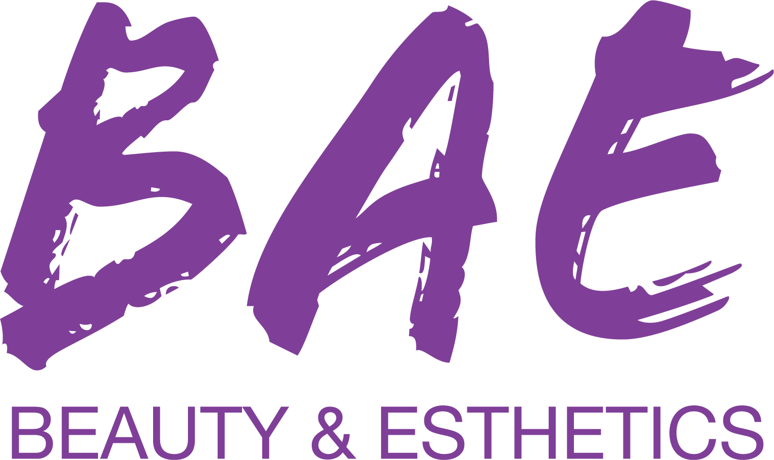 A purple logo for bae beauty and esthetics