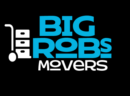 The logo for big robs movers is blue and white on a black background.