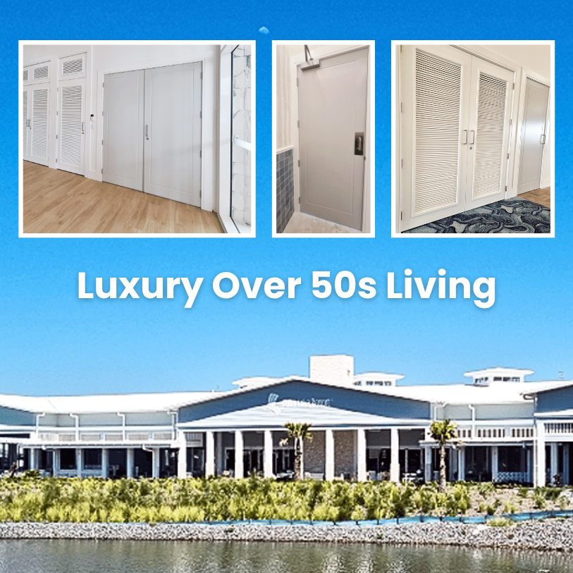 Image of Forster Lakes building and doors installed by NC Doors inset.