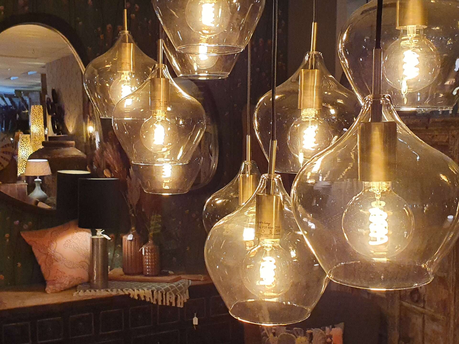 Hanglamp 10 lichts pendel met kap rook glas