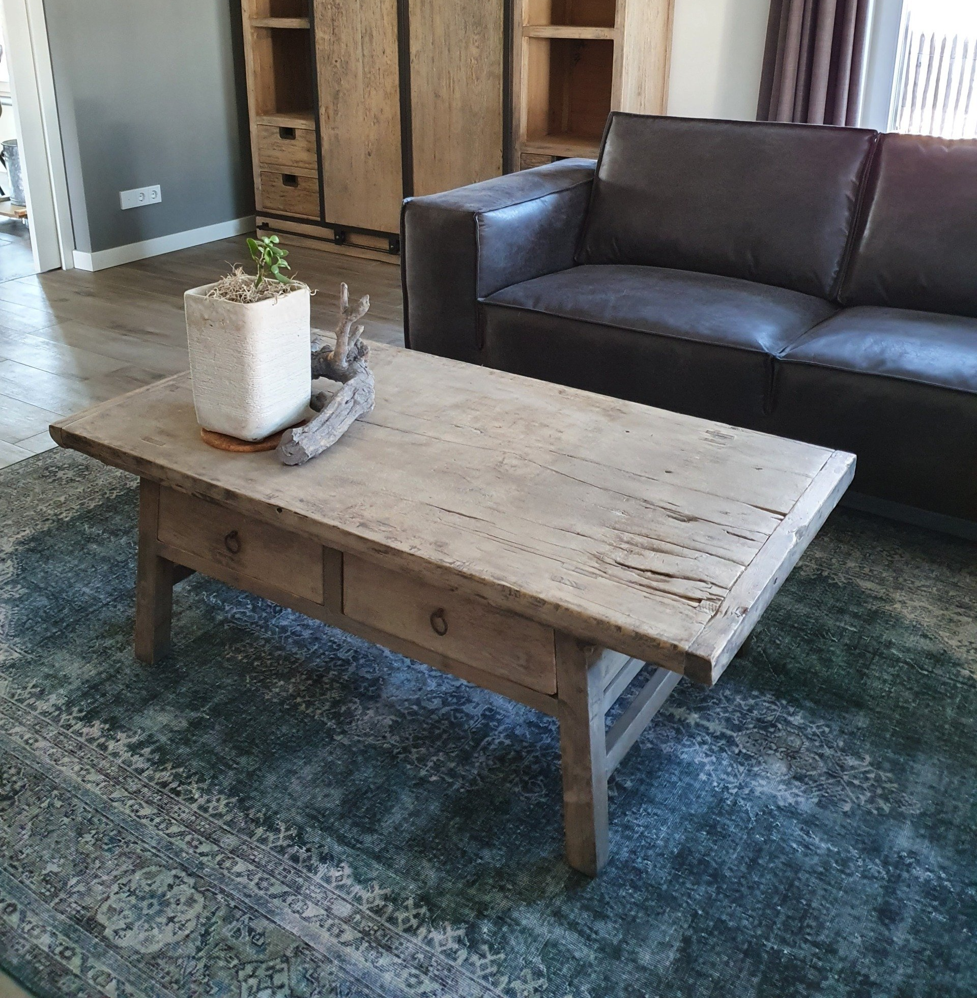 Rechthoekige salontafel met 2 lades Chinees Elm hout