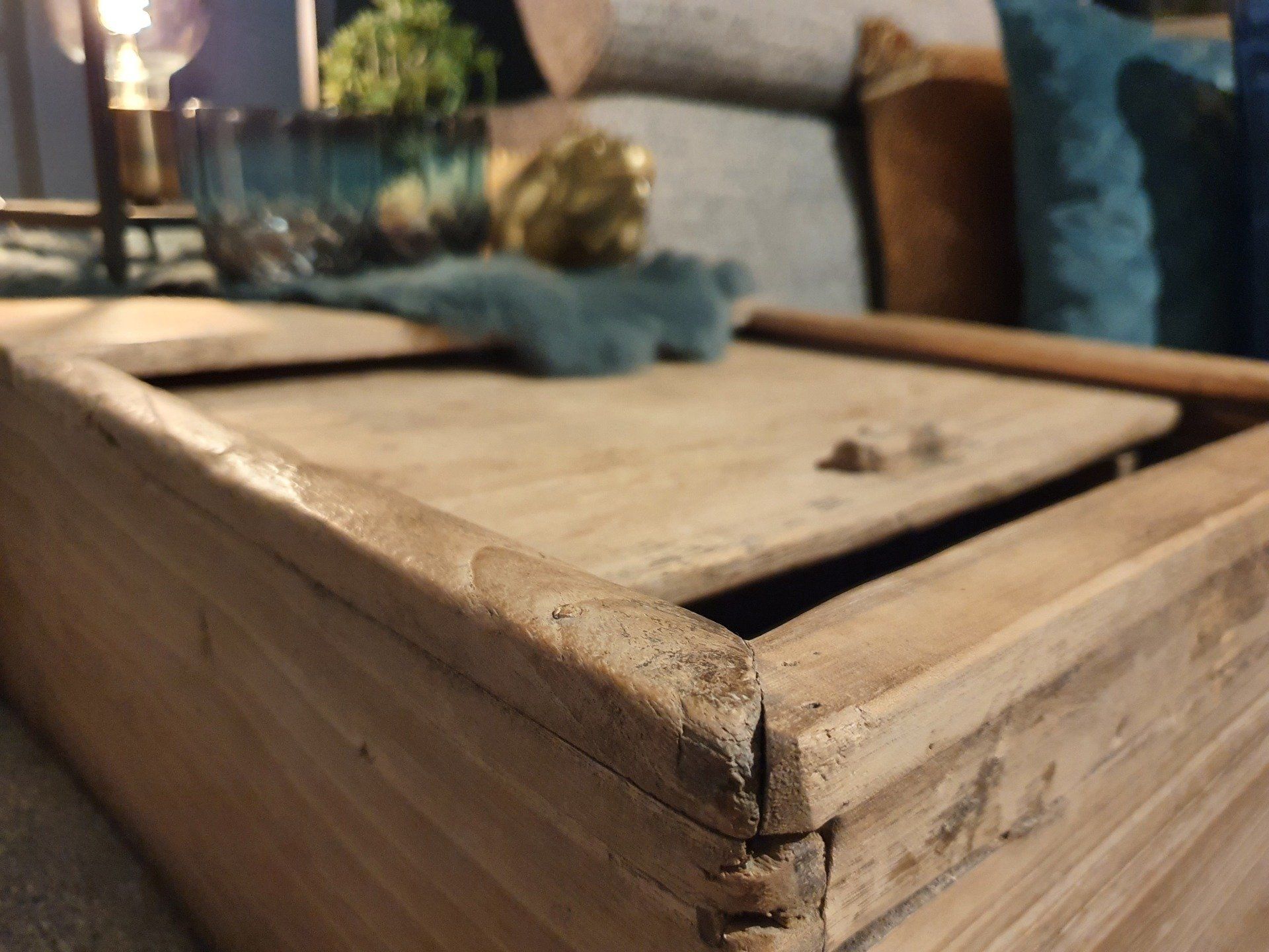 Oude bakkerskist met schuifdeur , Chinees Elm hout