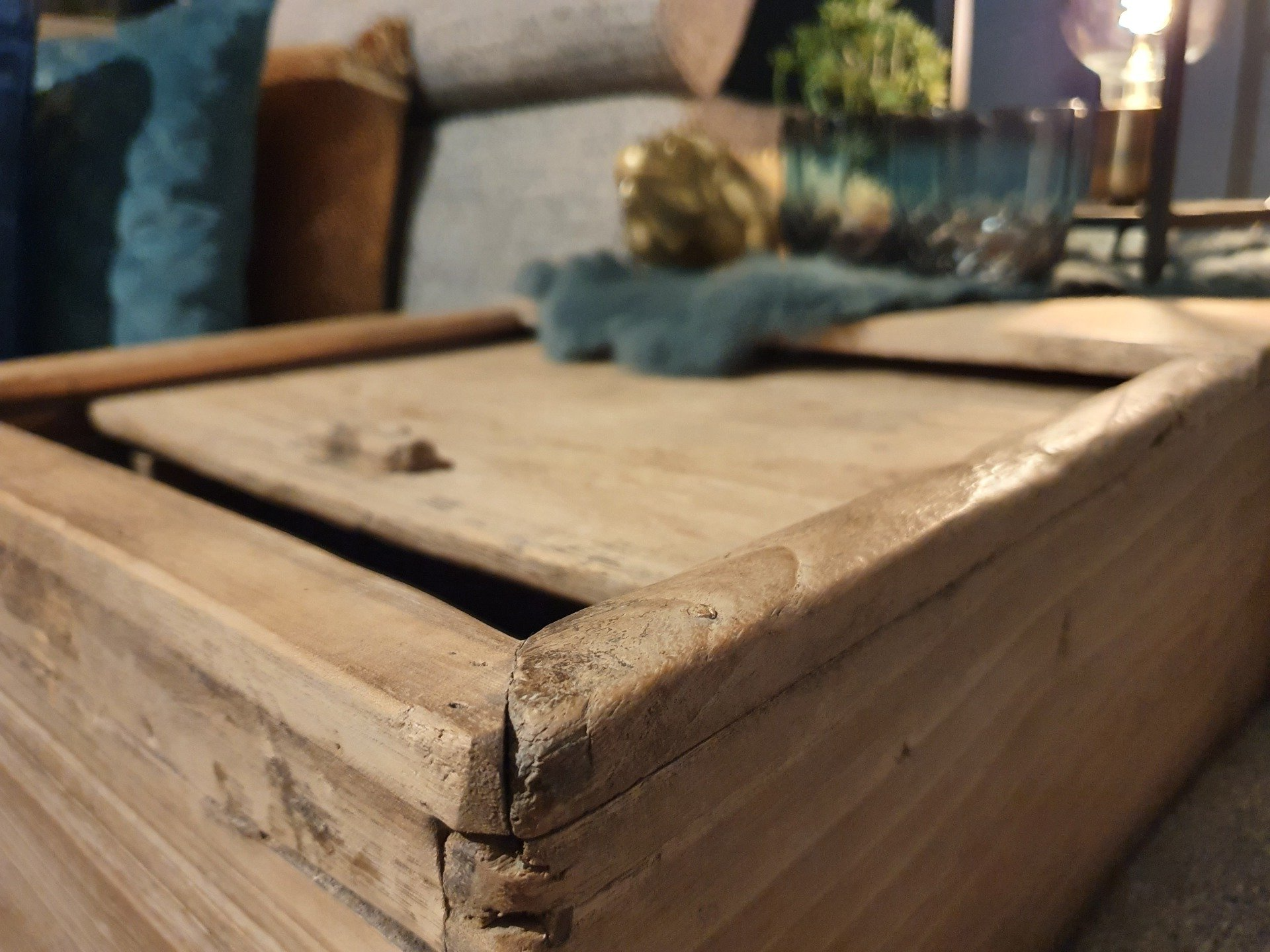 Oude bakkerskist met schuifdeur , Chinees Elm hout