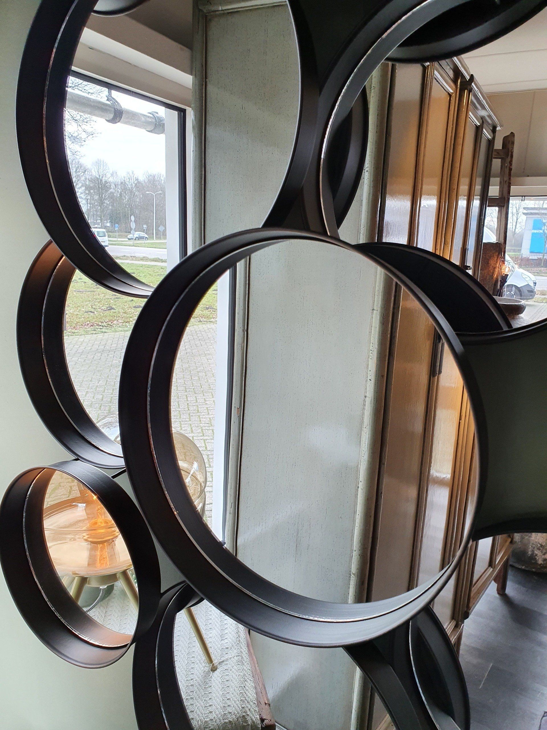 Spiegels 5 cirkels metaal zwart