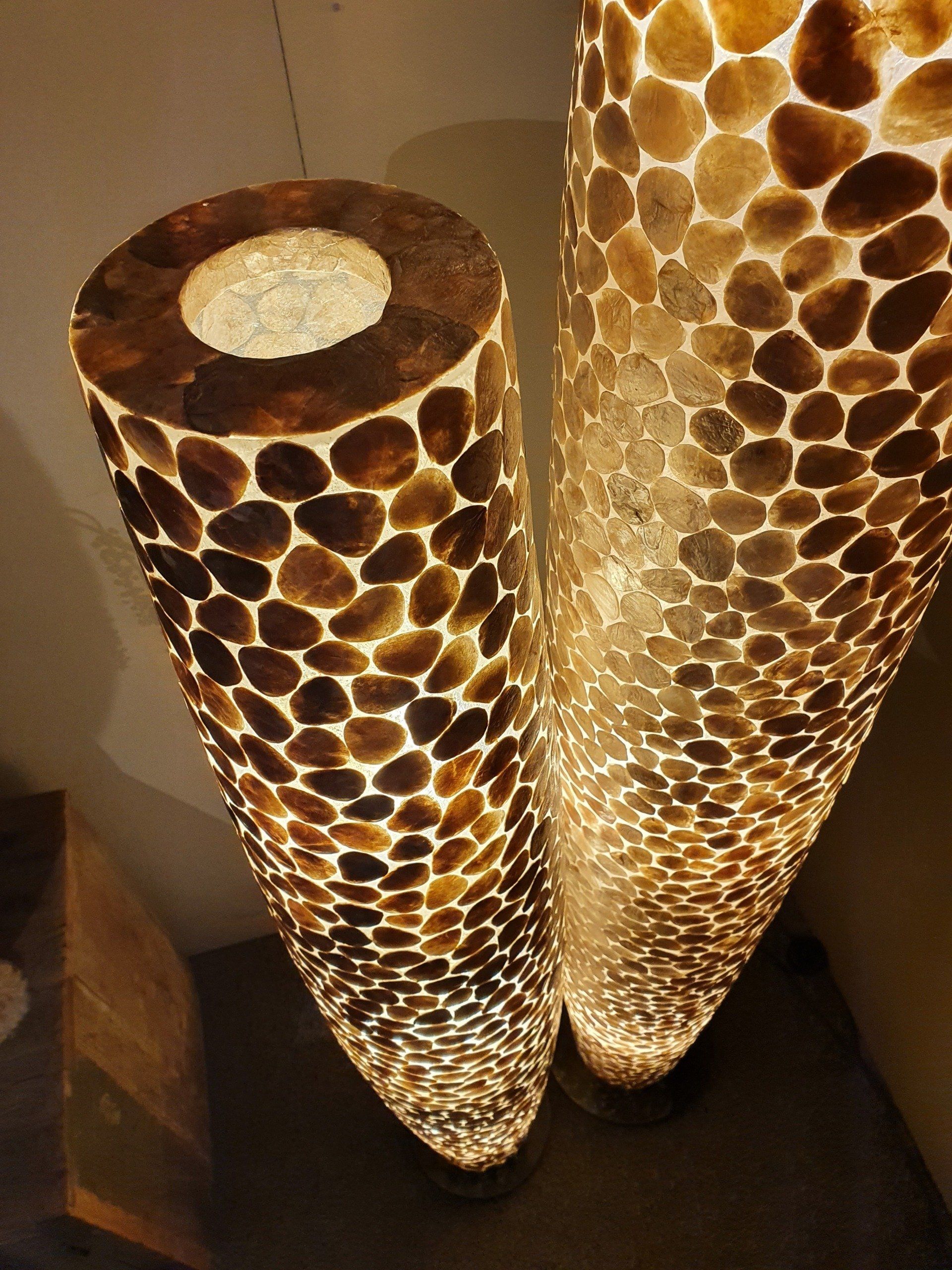 Cilinder vloerlamp schelpen goud