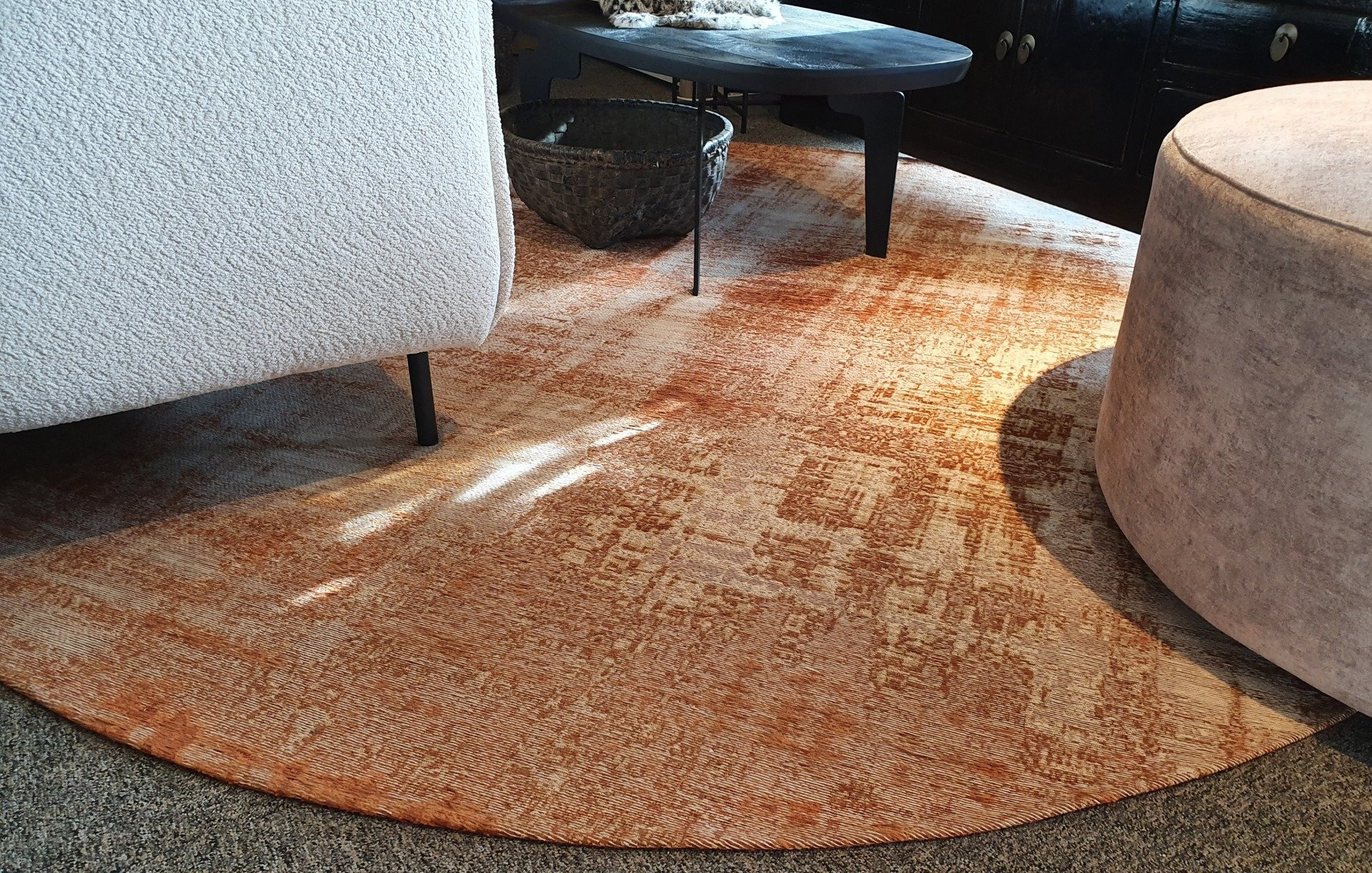 Rond vloerkleed oranje gemêleerd