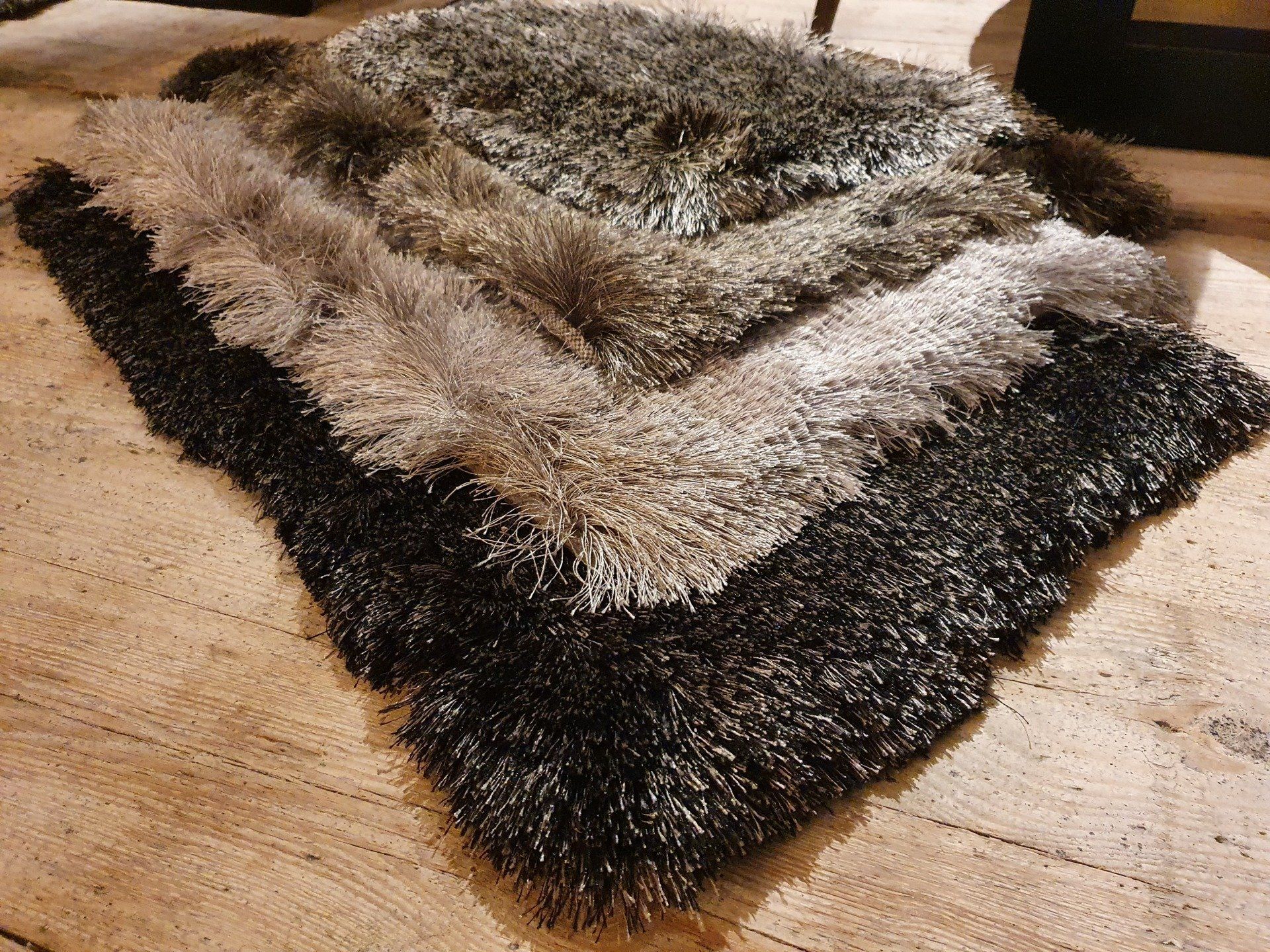 hoogpolig vloerkleed gemêleerd, zwart beige bruin ecru