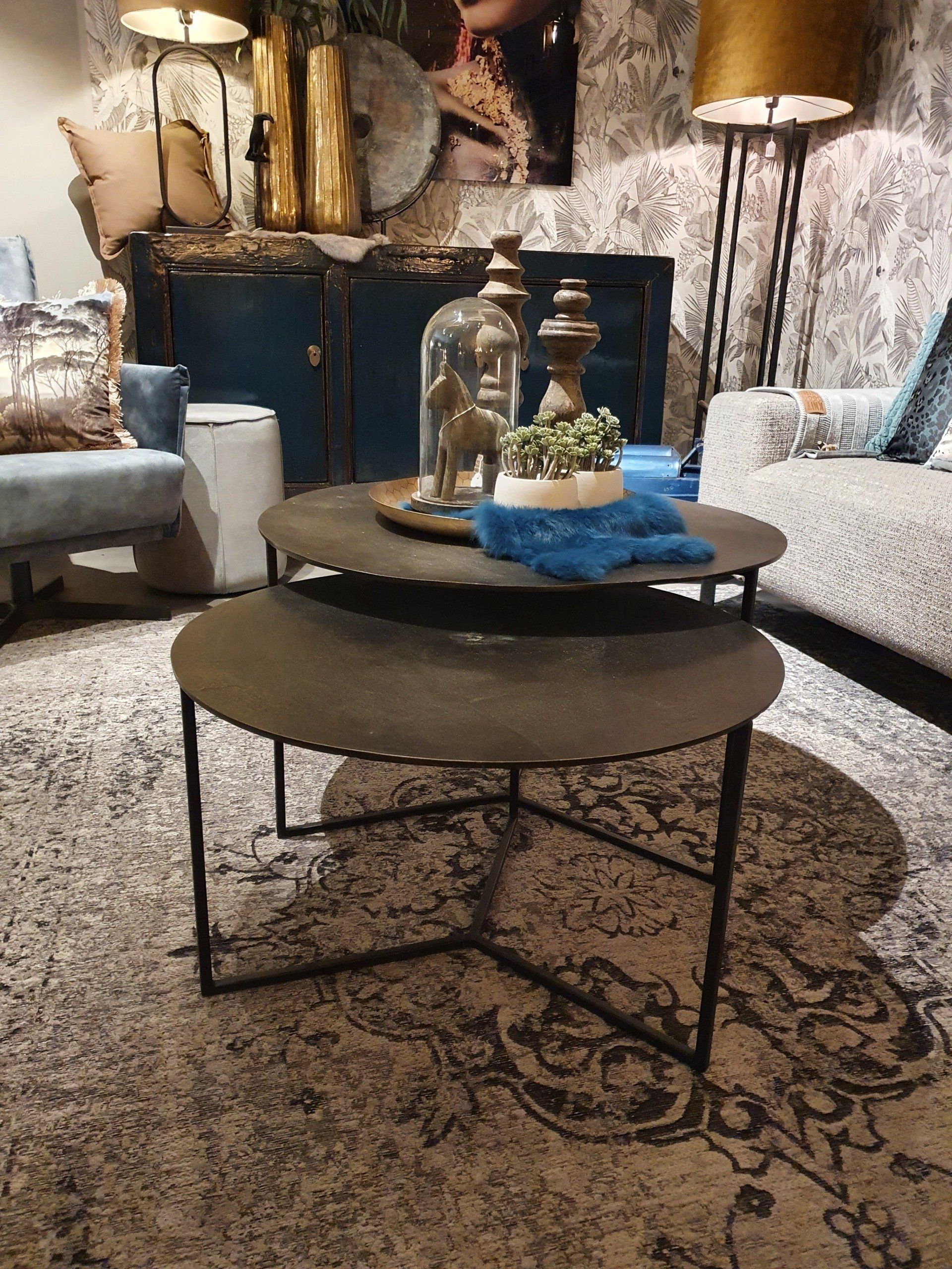 Ronde salontafel set, metaal brons