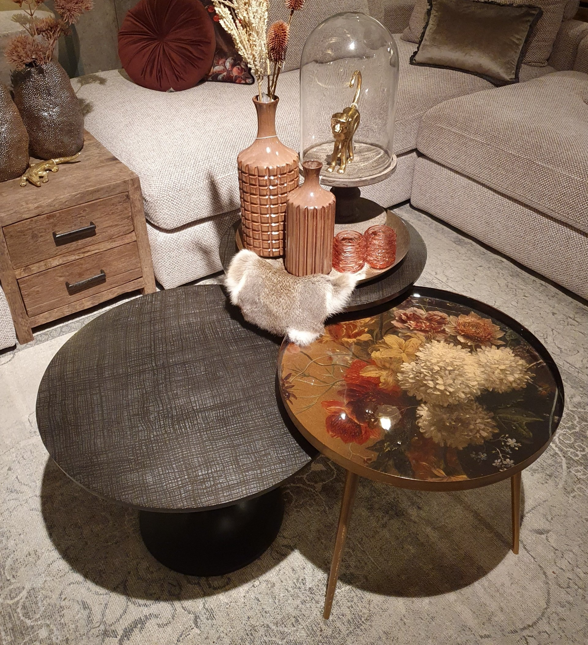 Bijzettafel set trompet metaal zwart