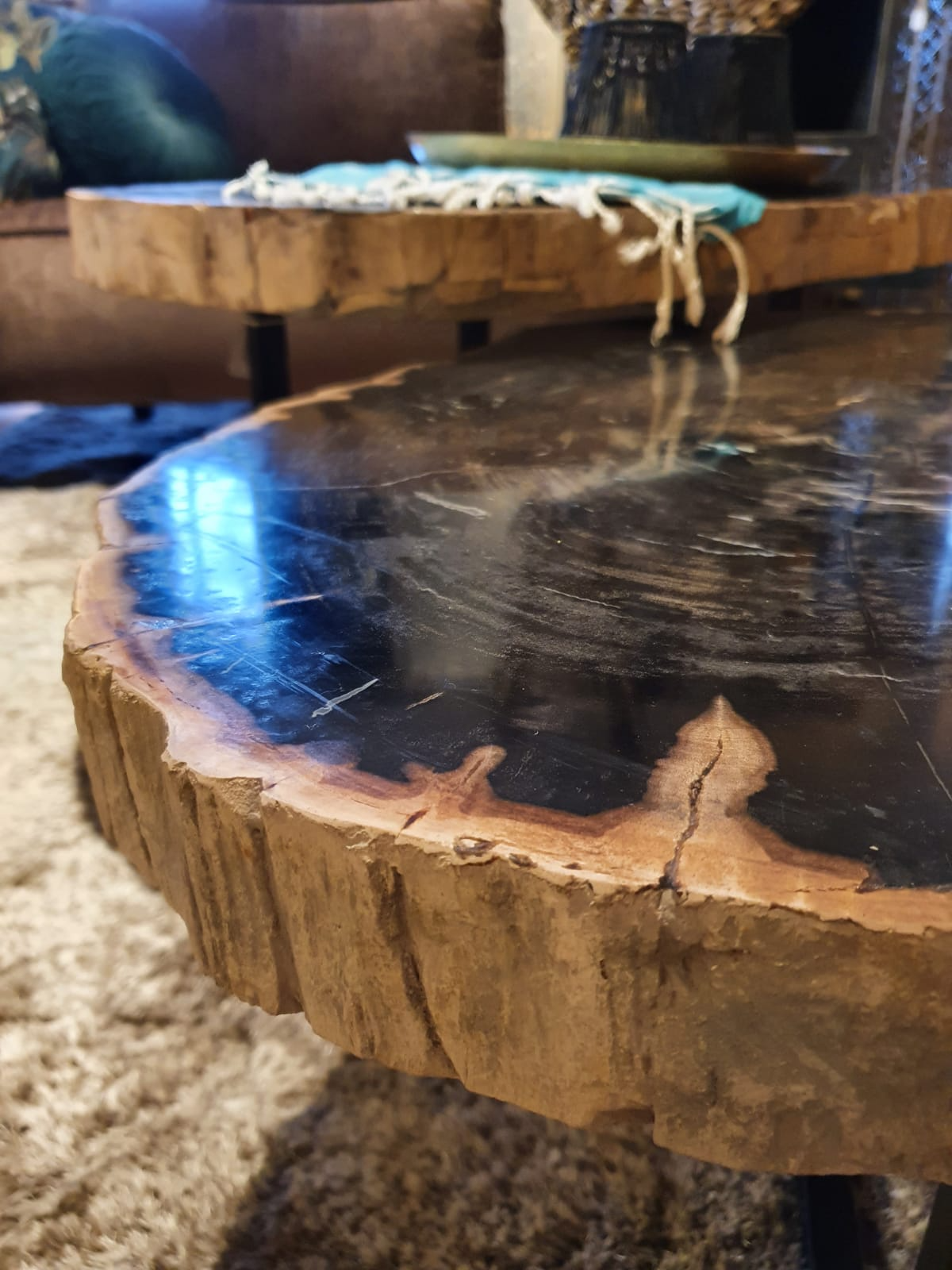 Ronde salontafel set blad zwart hout met poot frame zwart