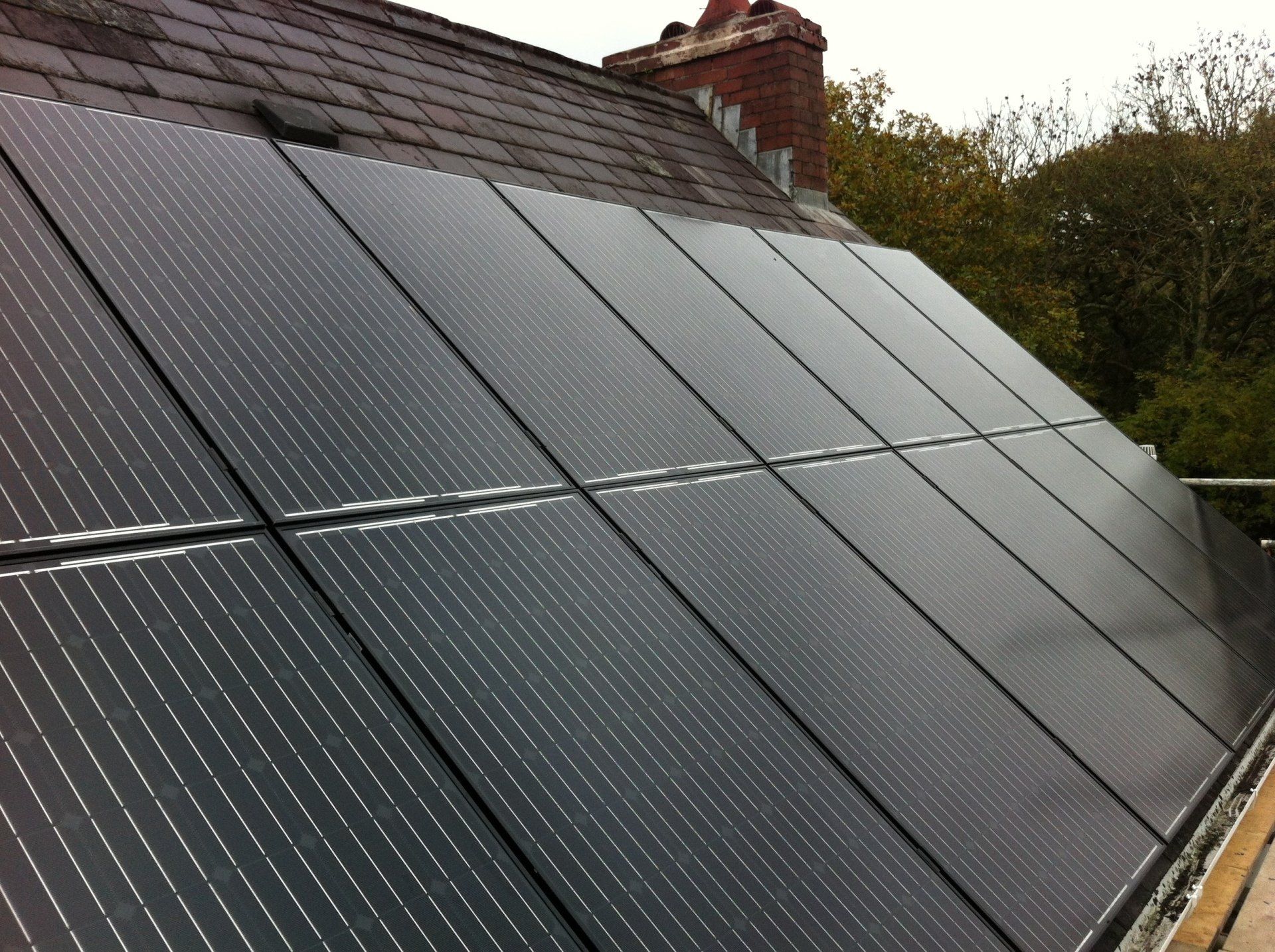 solar panels on a slanted roof