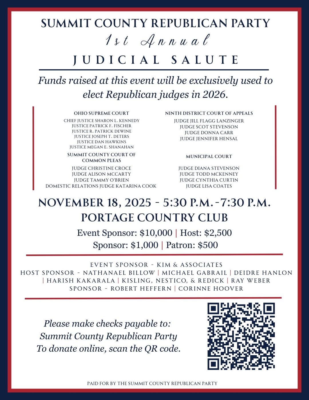 Poster: 2025 Summit County Republican Party Finance Dinner in Akron, Ohio on October 15th with Mehek Cooke.