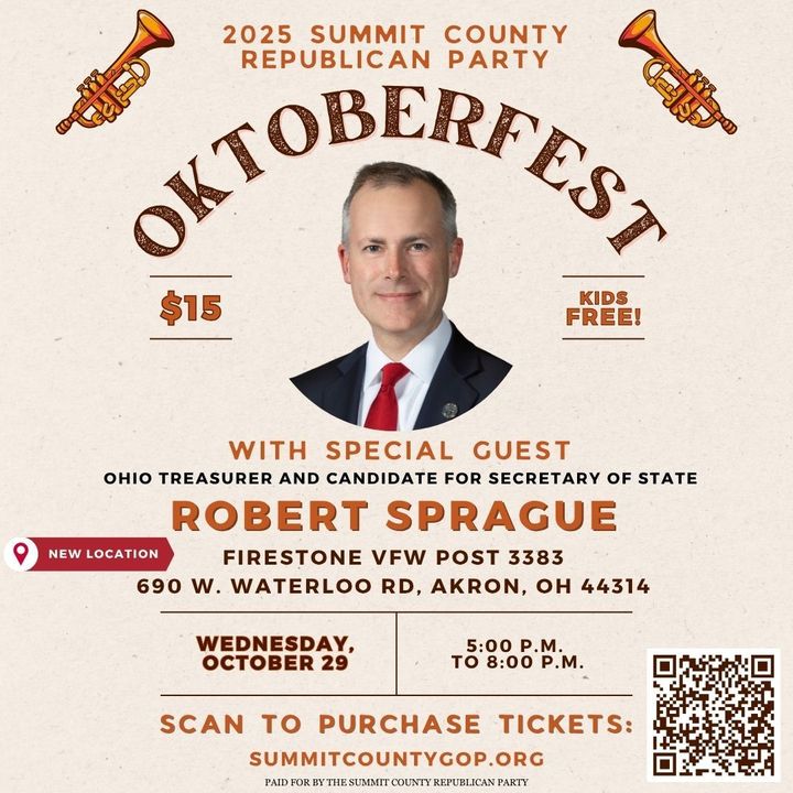 Poster: 2025 Summit County Republican Party Finance Dinner in Akron, Ohio on October 15th with Mehek Cooke.