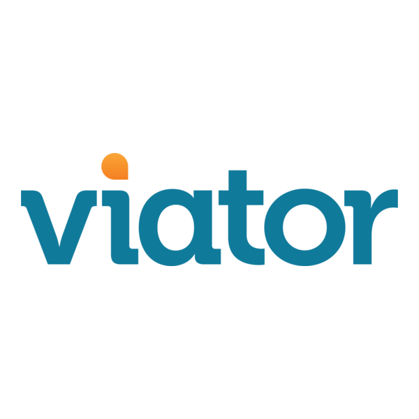 Logotipo da Viator com texto em verde-azulado e um ponto laranja acima do 
