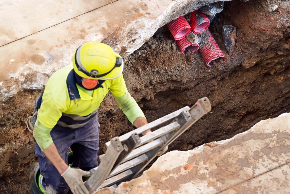 Worker in a Trench, Wearing a Hard Hat — Atherton Location Services In Mareeba, QLD