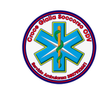 Logo dell'ambulanza ODV Circle of Clalla Socorro con stella della vita blu e bastone verde, testo rosso attorno al bordo