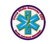 Logo dell'ambulanza ODV Circle of Clalla Socorro con stella della vita blu e bastone verde, testo rosso attorno al bordo