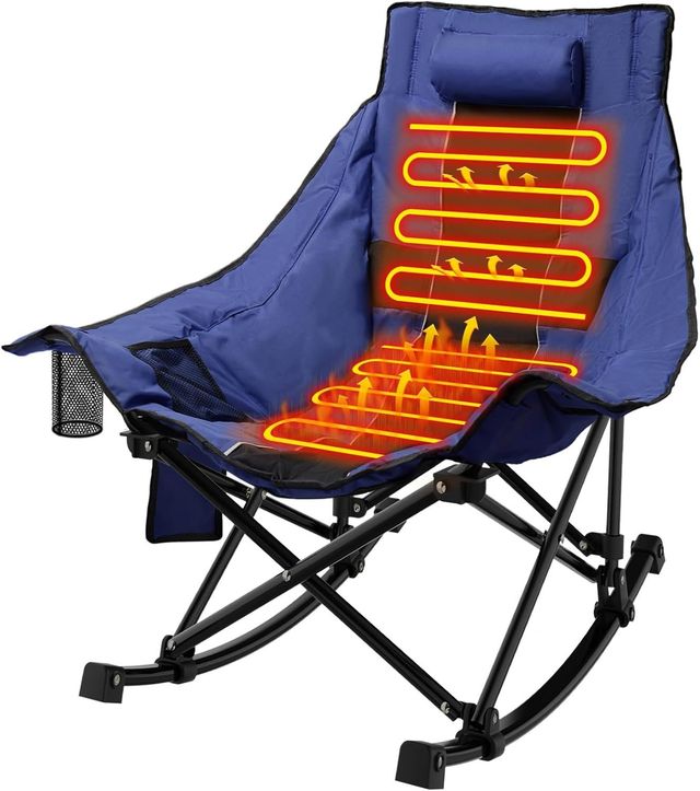 Deluxe Heated Rocking Camp Chair – Oversized, Foldable Portable with  Heat Settings (Battery Not Included)