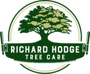 Black chainsaw over text reading "Richard Hodge Tree Care."