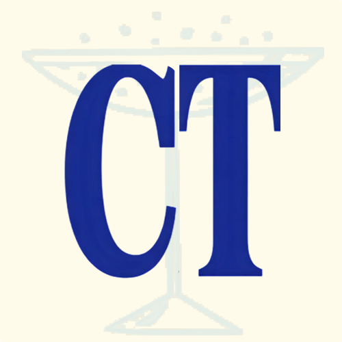 Orange line drawing of a champagne coupe filled with bubbles.