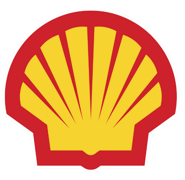 Shell logo: red and yellow scallop shell.