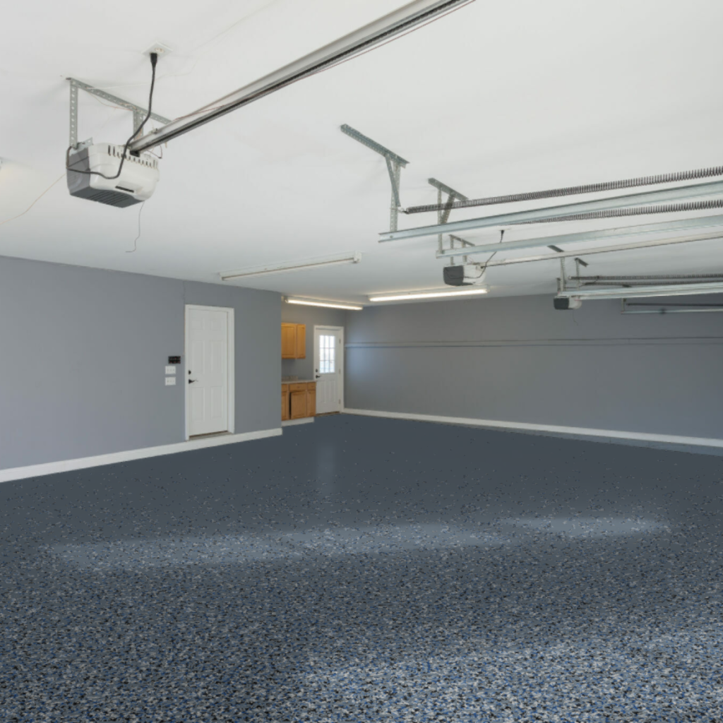 Epoxy Coating was installed in a garage with the color blend Orbit. 