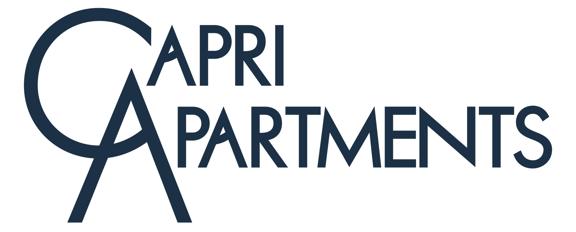 Logo for "Capri Apartments" with the letters C and A intertwined in dark blue text on a white background.