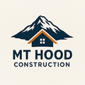 A logo for mt hood construction with a house on top of a mountain.