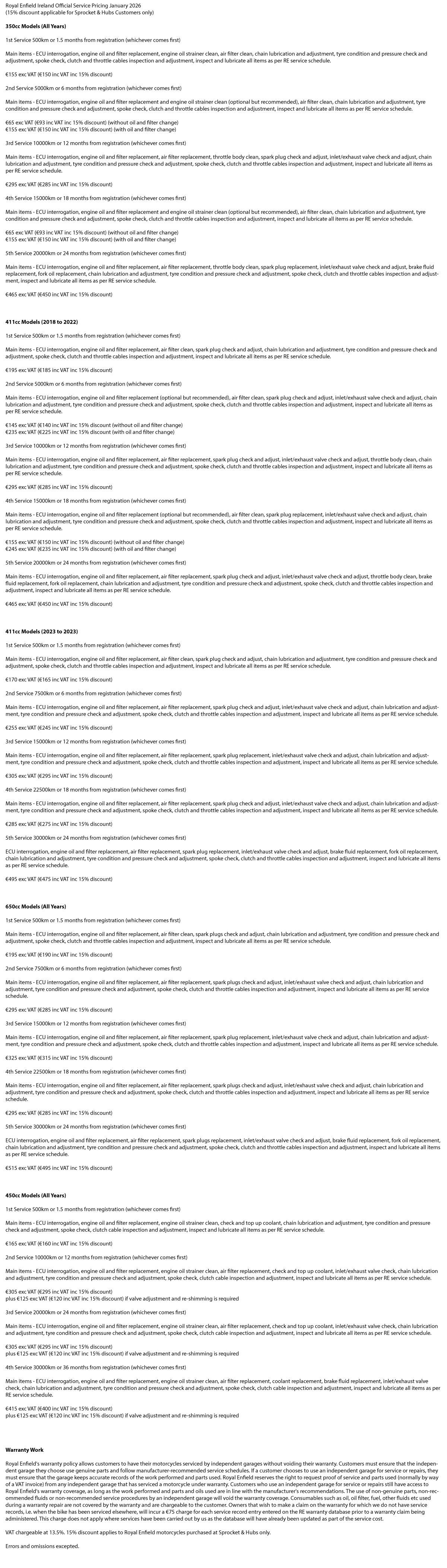 Royal Enfield Servicing Costs Ireland