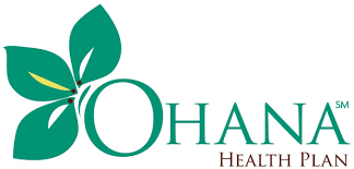 Logo for Ohana Health Plan featuring a stylized, green, three-leaf clover design above the company name in green text.