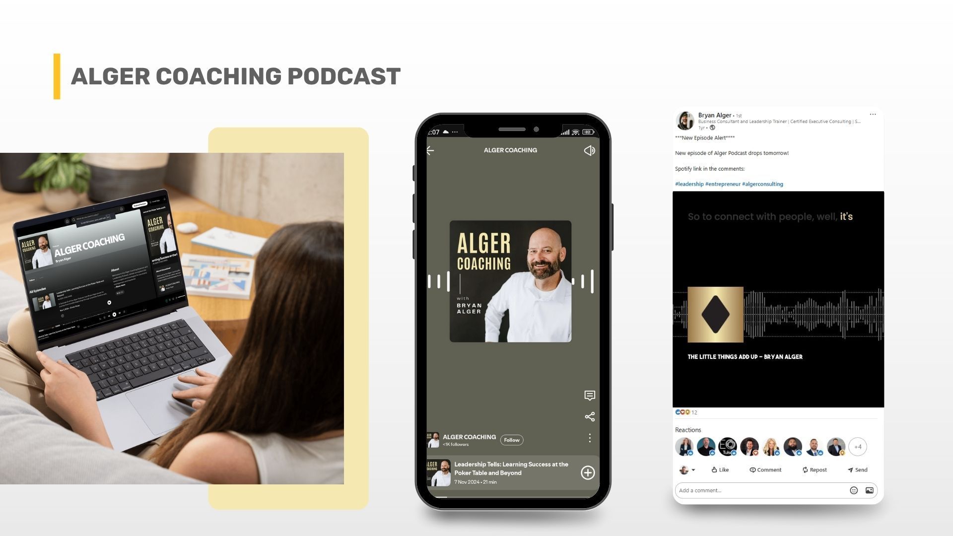 Three screens displaying the