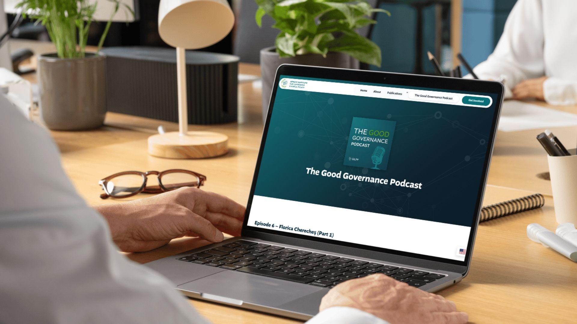 A person using a laptop displaying 