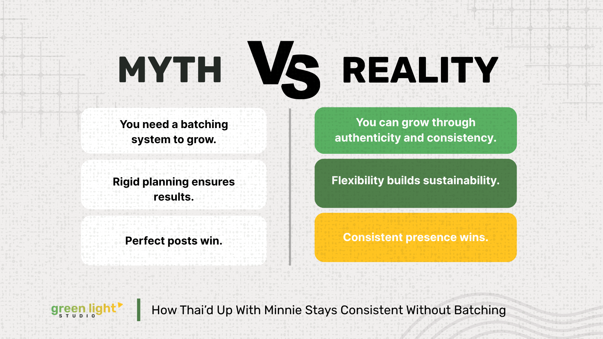 Myth vs Reality infographic, with left side “Myth” & right side