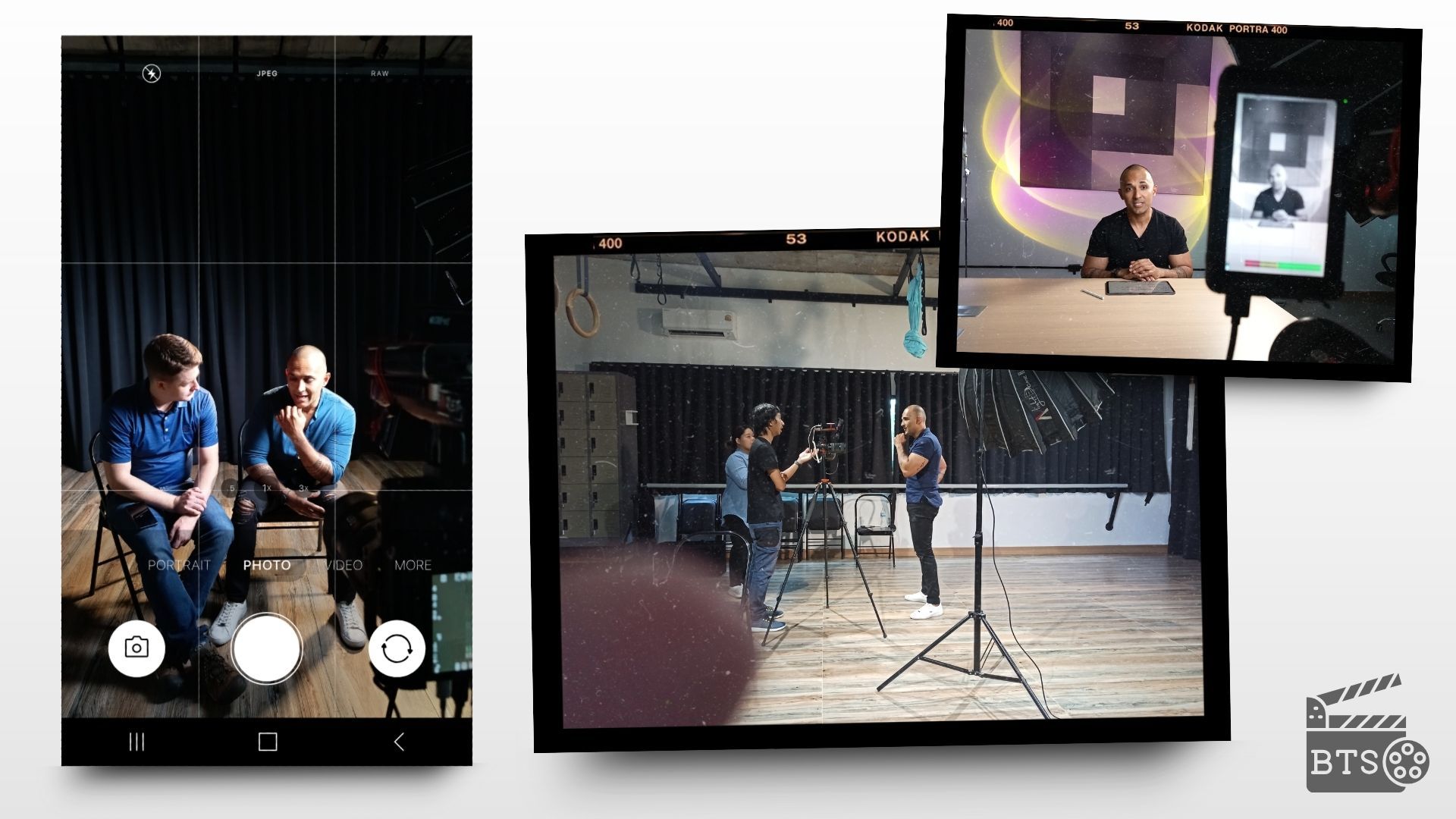 Two men sit for an interview, filmed using multiple camera angles.