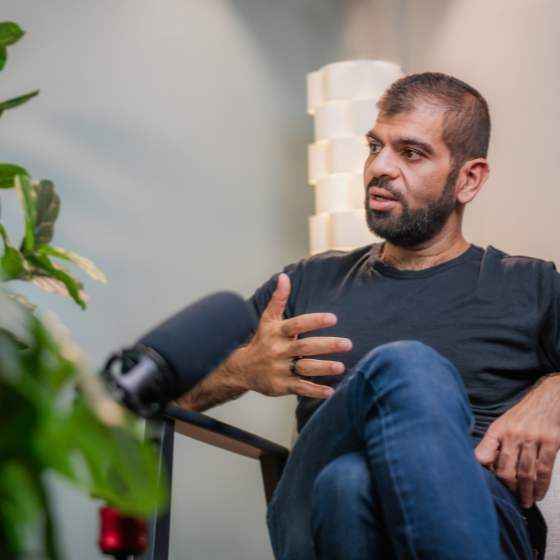 Owner of Truly Office being interviewed for a podcast