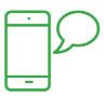 A cell phone with a speech bubble next to it.
