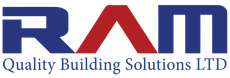 RAM logo with "Quality Building Solutions LTD" text below; blue "R" and "M", red "A".