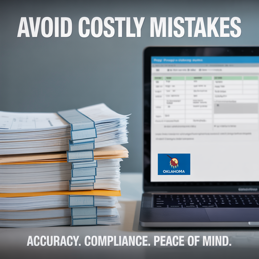 A stack of papers next to a laptop that says avoid costly mistakes