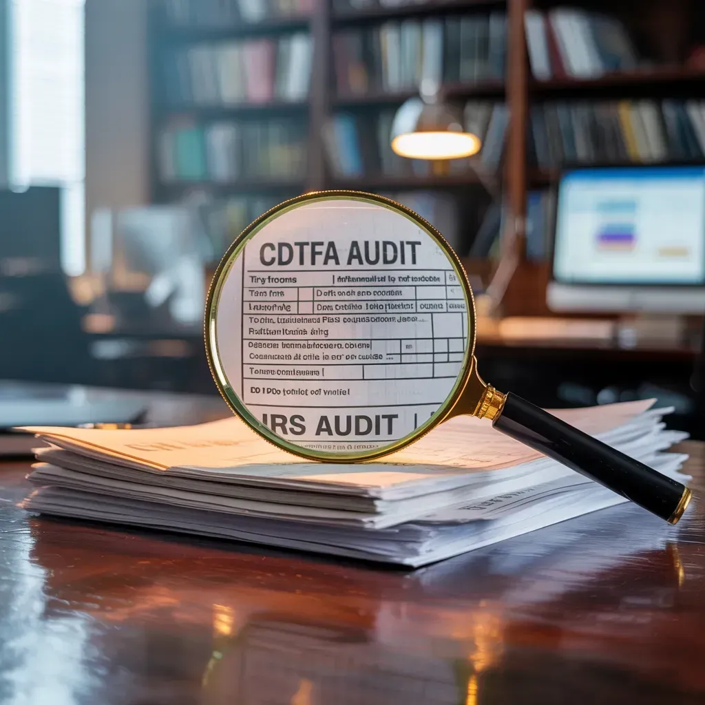 Magnifying glass over documents labeled 