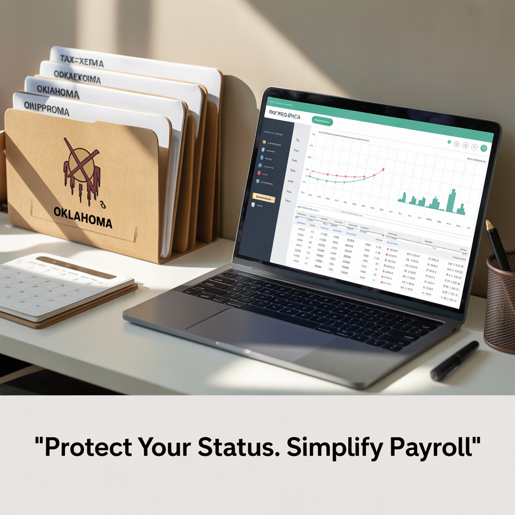 A laptop computer is sitting on a desk next to a folder.