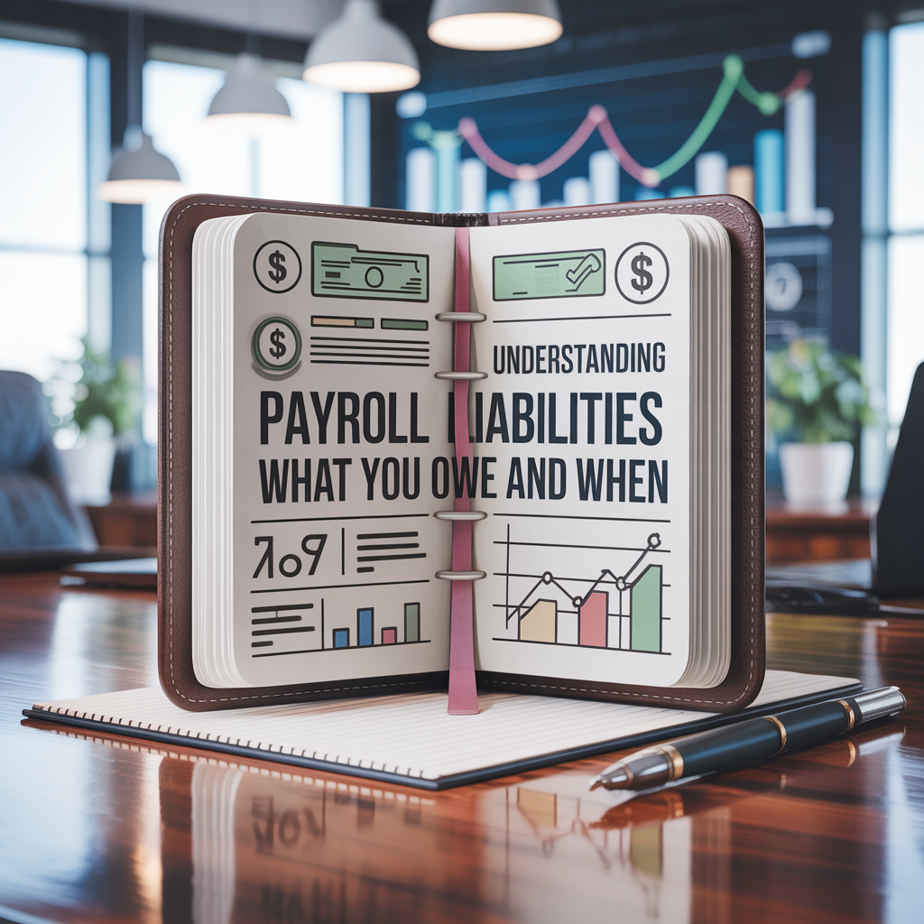 A book is open to a page that says understanding payroll liabilities what you owe and when