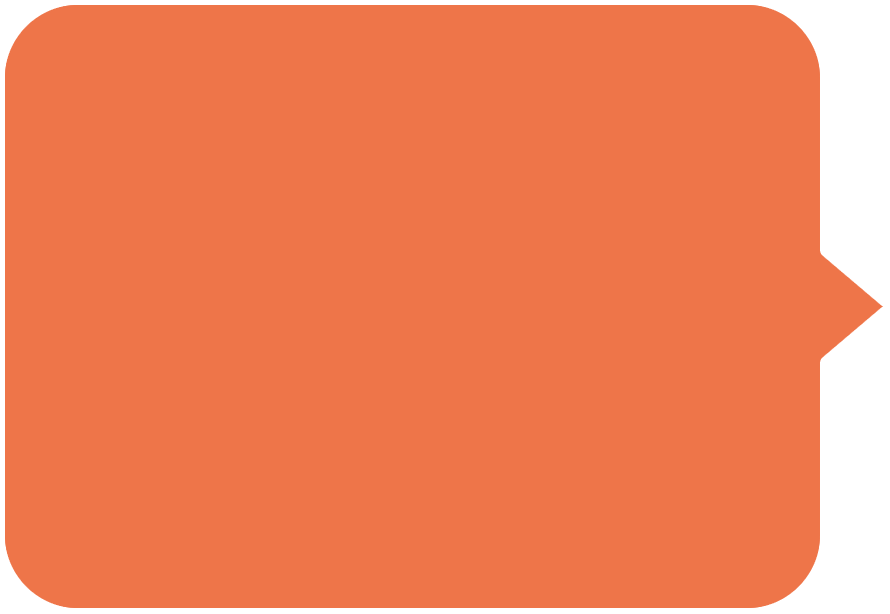 An orange speech bubble with a pointed arrow pointing up on a white background.